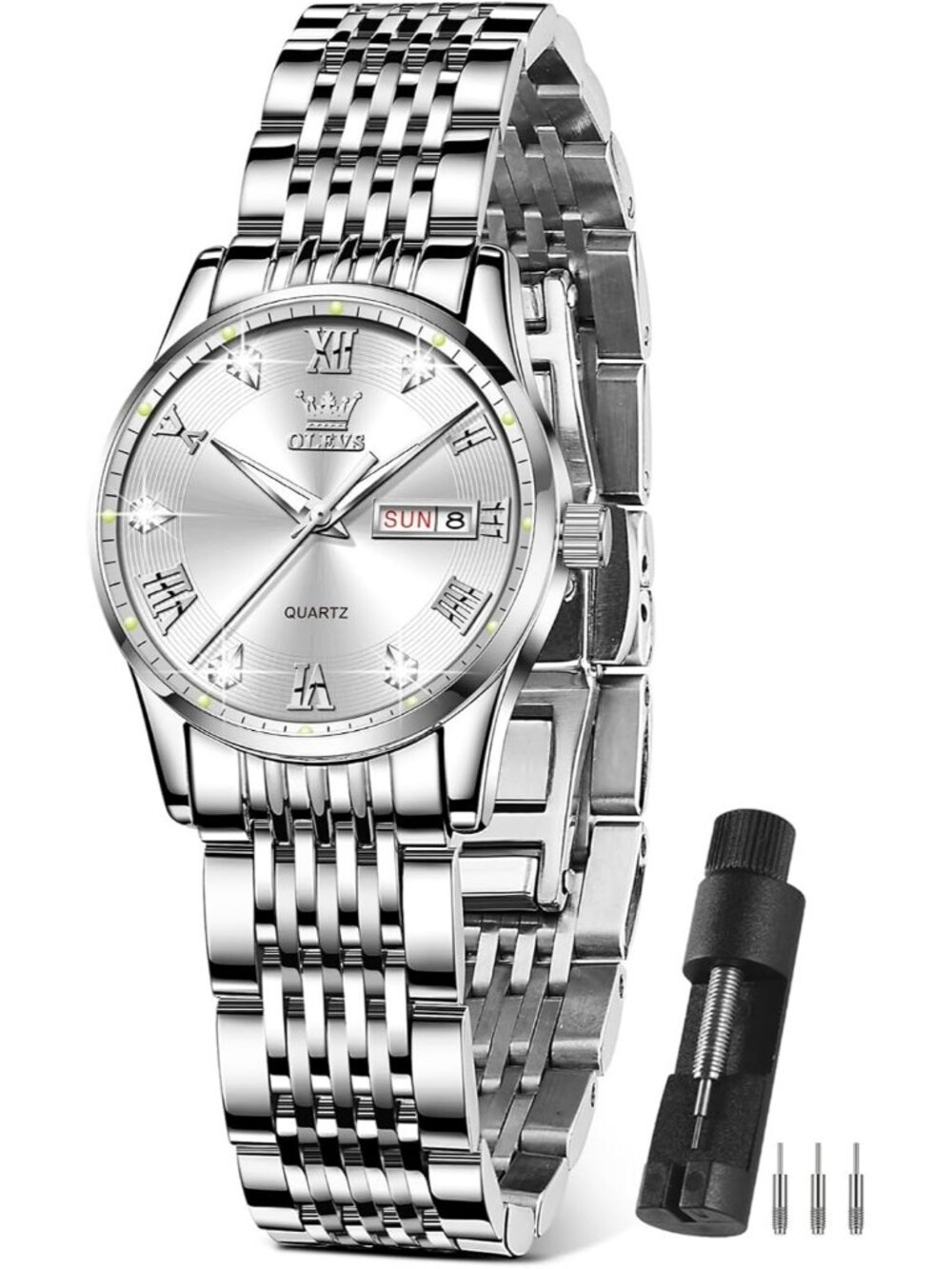 Women’s Silver White Stainless Steel Elegant 3ATM Waterproof Quartz Dress Watch